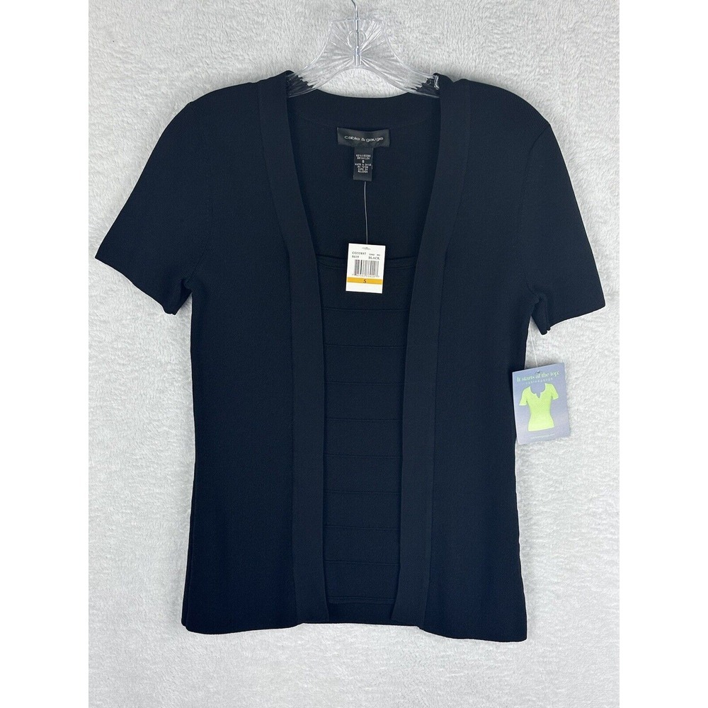 NWT Cable & Gauge Women's‎ Black Open Blouse With Built In Halter Top Size S